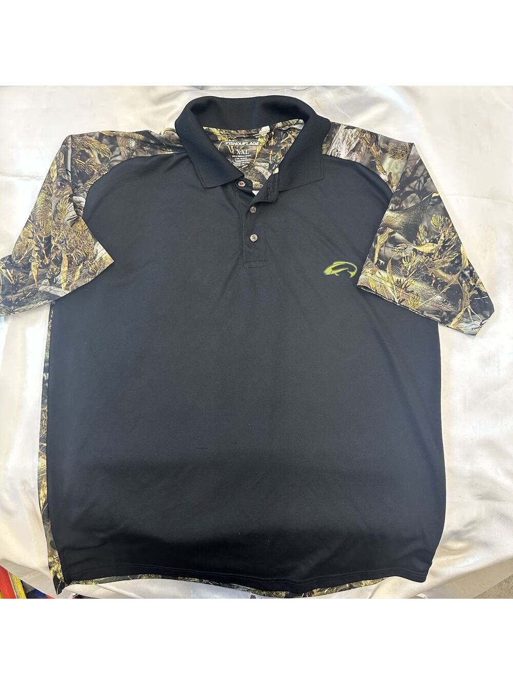 Fishouflage Black Walleye Camo Graphic Performance Polo Shirt Fishing Mens XXL